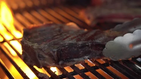 Meat is cooked on the grill Stock Footage 221363298