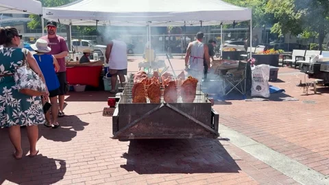 Meat cooked over hot coals in Vancouver, WA USA Vidéo 247165831