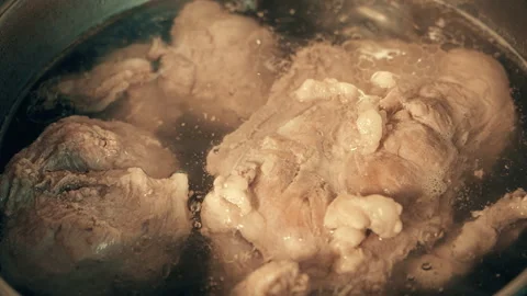 Meat is cooked in a saucepan. Stock Footage 103239334