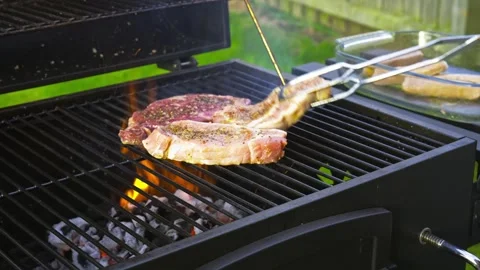 Meat Cooking on a Barbecue in 4K Vidéo 336195368