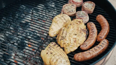 Meat cooking on bbq Stock Footage 280436356