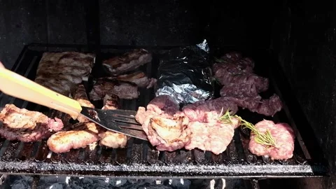 Meat cooking on the grill Stock Footage 138563425