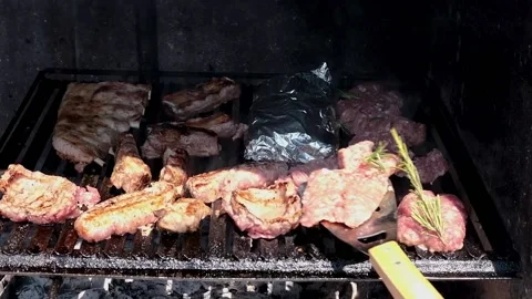 Meat cooking on the grill Stock Footage 138563426