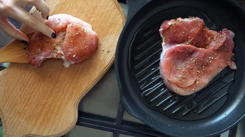 Meat Cooking in Pan Stock Footage 90456008
