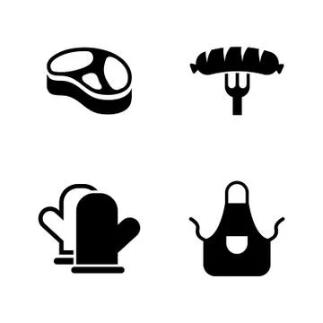 Meat cooking. Simple Related Vector Icons Stock Illustration