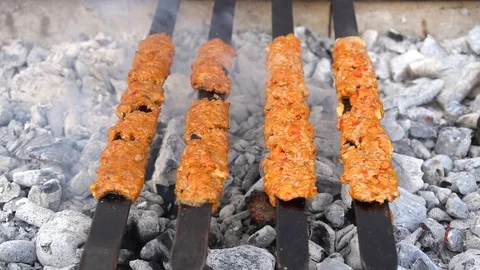 Meat Cooks On Bbq Grill Stock Footage 97065047
