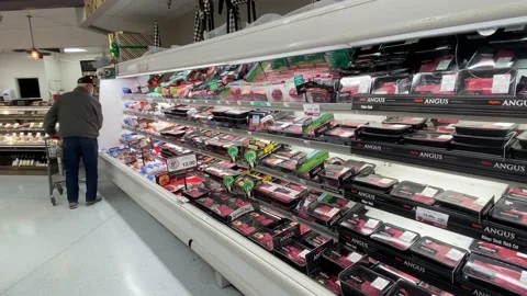Meat Cooler or Display Case in a Grocery Store Stock Footage 165576844