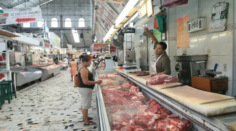 Meat counter market Mexico P HD 4793 Stock Footage