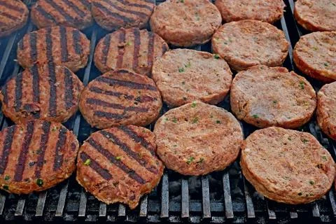 Meat cutlets fried on iron bars Stock Photos