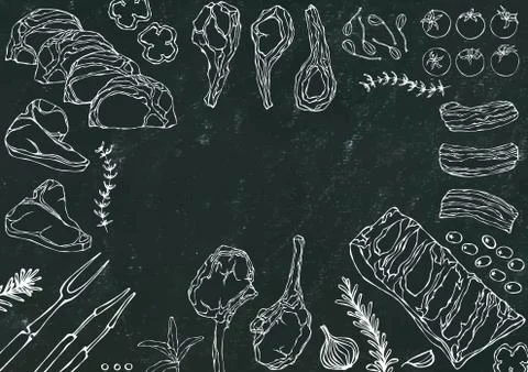Meat Cuts Assortment - Beef, Pork, Lamb, Steak, Boneless Rump, Ribs Roast, Lo Stock Illustration