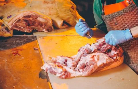 Meat cutting factory Stock Photos