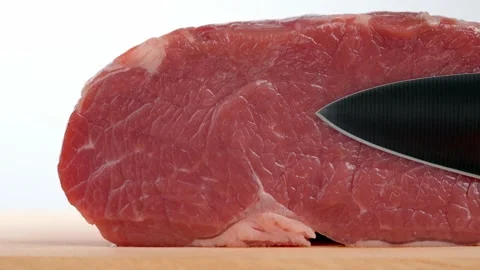 Meat Cutting By A Knife Stock Footage 232365945