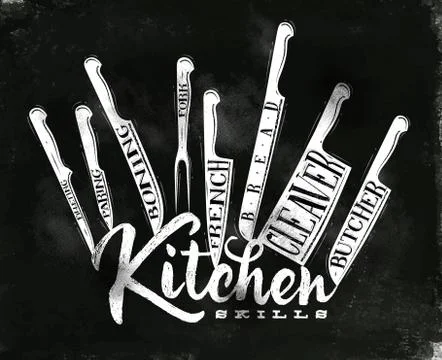 Meat cutting knifes poster Stock Illustration