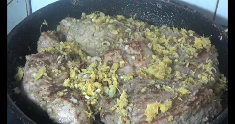 Meat cutting, meat roasting Stock Footage 309003878