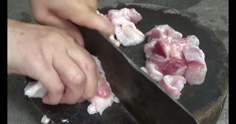 Meat cutting, meat roasting Stock Footage 309005584