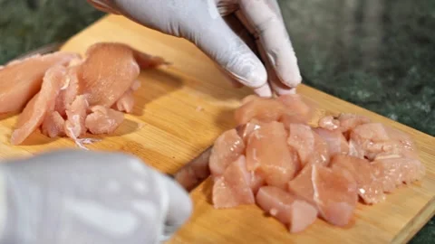 Meat Cutting Process for Cooking and Meal Preparation. Stock Footage 336403669
