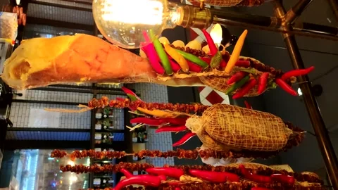 Meat decoration in restaurant Stock Footage 229277280