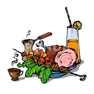 Meat dish and coffee Stock Illustration