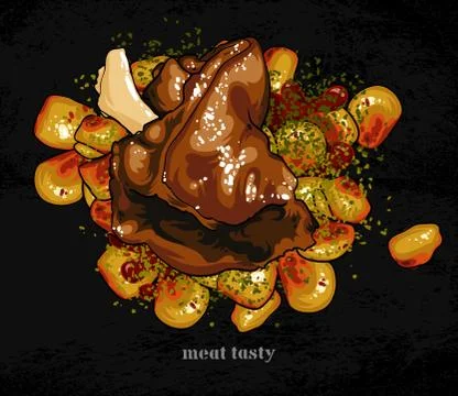 Meat dish with a garnish Stock Illustration