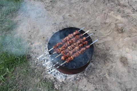 A meat dish - kebabs Stock Photos