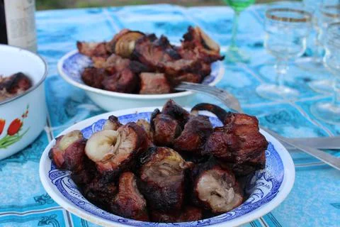 A meat dish - kebabs Stock Photos