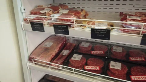 Meat on Display in butchers shop Stock Footage 149794831