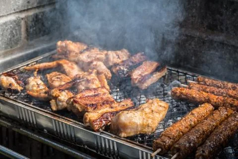 Meat on Disposable BBQ Stock Photos