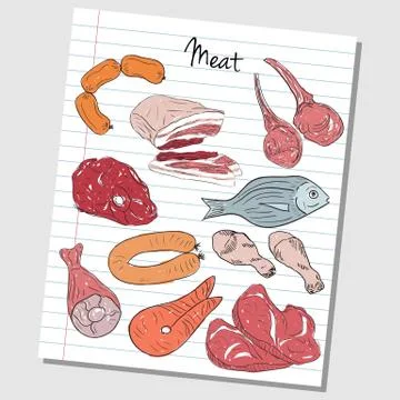Meat doodles - lined paper Illustrazione stock