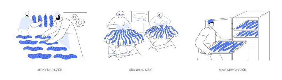 Meat drying abstract concept vector illustrations. イラスト素材