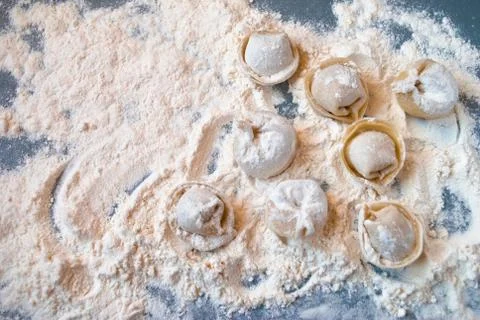 Meat dumplings in cooking process Stock Photos