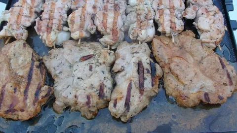 Meat on electric grill, Stock Footage 79823842