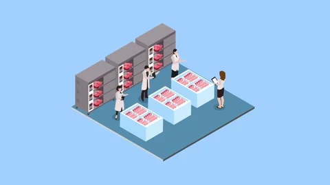 Meat factory inventory control with inspectors examining beef production 3d.. Stock Footage 337945075