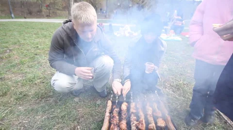 Meat on the fire Stock Footage 4692947