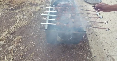 Meat on fire. Mutton. Stock Footage 77174539