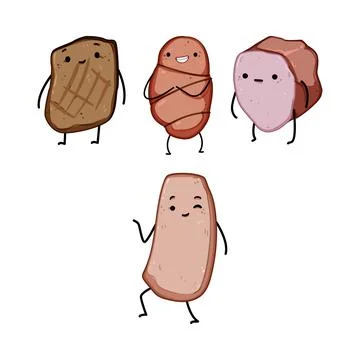 Meat food characters expressing different emotions cartoon Stock Illustration