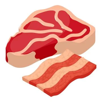 Meat food icon isometric vector. Big piece of beef tenderloin and ham piece icon Stock Illustration
