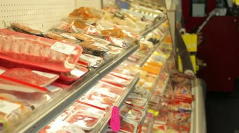 Meat Fridge in a Grocery Store Stock Footage 12192149