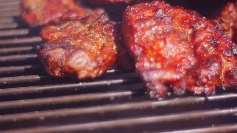 Meat is Fried in a Brazier Stock Footage 74814977