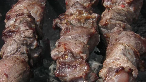 Meat is fried on charcoal 2 Stock Footage 133174335