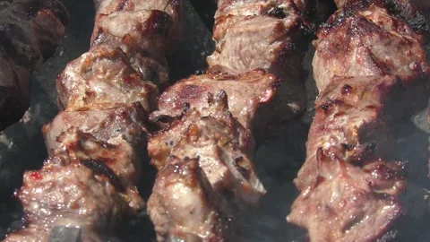 Meat is fried on charcoal 3 Video stock 133173605