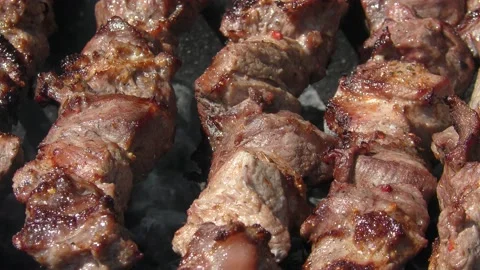 Meat is fried on charcoal 4 Stock Footage 133174767