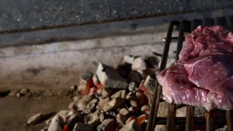 Meat is fried on charcoal Video stock 80043177