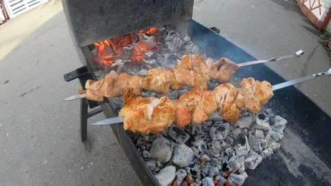 Meat is fried on coals Stock Footage 128520785