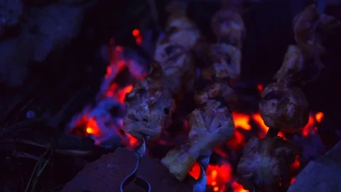 Meat is fried on a fire Stock Footage 85582417