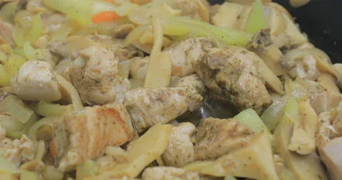 Meat fried in a frying pan Video stock 145685898