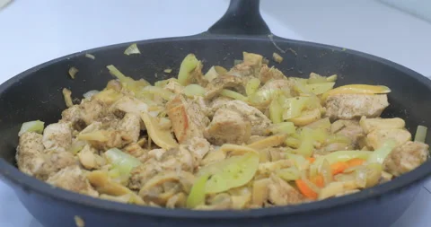 Meat fried in a frying pan Video stock 145685957