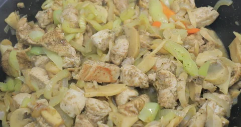 Meat fried in a frying pan Video stock 145829969