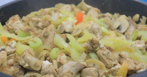 Meat fried in a frying pan Video stock 145964907