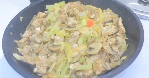 Meat fried in a frying pan Video stock 145977613