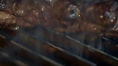 Meat is fried on a grate Stock-Footage 80043470